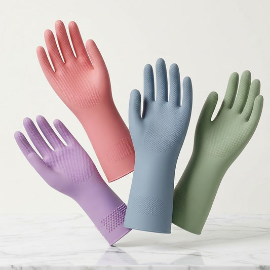 Dulorentacosh 4-Pack Premium Velvet-Lined Household Gloves with Superior Embossed Grip & Comfort